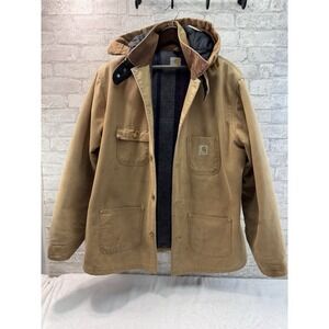 Vtg Carhartt Chore Coat Mens XL Barn Blanket Lined Hood Worn Distressed MI USA